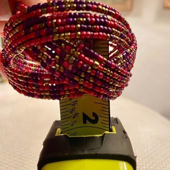 Gorgeous Oversized Boho Beaded Pink Cuff Bracelet - Picture 8 of 11